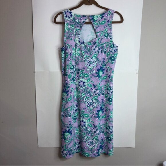 Talbots Women’s Medium Purple Green Floral Dress Keyhole Back Stretch Sleeveless - Picture 9 of 9
